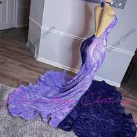 Sparkly Sequined Mermaid Long Prom Dresses Black Girls Halter Sleeveless Evening Dress Party Gowns Robes Vestidos Noche - Thumbnail 1