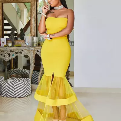 Yellow mermaid prom dresses african girls graduation party evening gowns 