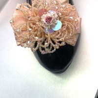 2 Pcs Rhinestone Crystal Pink Beaded Bow Wedding Shoes Shoe Clips - Thumbnail 1