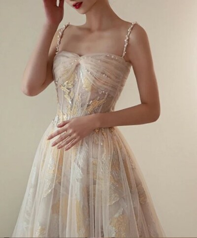 Elegant Tulle and Lace Beaded Goddess Evening Dress