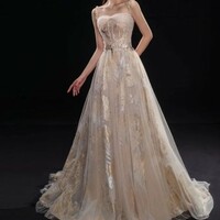 Elegant Tulle and Lace Beaded Goddess Evening Dress - Thumbnail 1