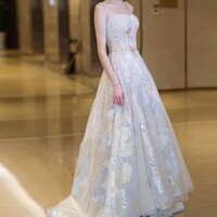 Elegant Tulle and Lace Beaded Goddess Evening Dress - Thumbnail 2