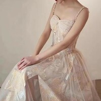 Elegant Tulle and Lace Beaded Goddess Evening Dress - Thumbnail 5