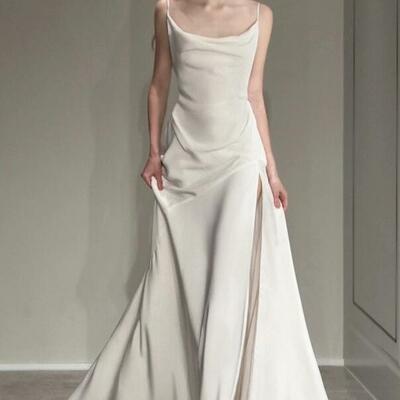 Spaghetti strap v back stain bridal dresses