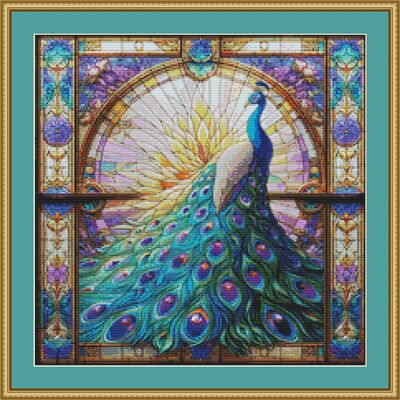 Stained glass peacock 1 cross stitch pattern