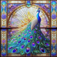 Stained Glass Peacock 1 Cross Stitch Pattern - Thumbnail 2