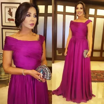 Fuchsia ruched chiffon mother of the bride groom dresses off shoulder long wedding party gowns evening dress vestidos
