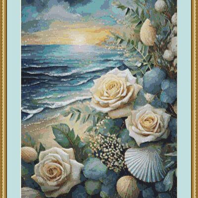 Shells and roses cross stitch pattern