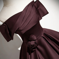 Dark Burgundy Satin Long Prom Dress - Thumbnail 1