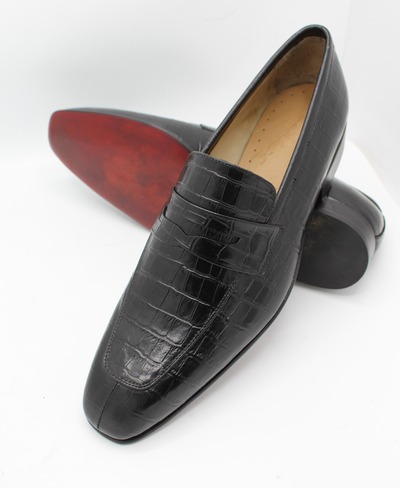 Crafted Leather Black Crocodile Loafers Alligator Dress Shoes