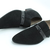 Crafted Leather Handmade Genuine Black Suede Leather Loafers Classic Moccasin Formal Dress Shoes - Thumbnail 2