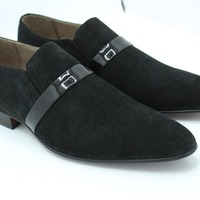 Crafted Leather Handmade Genuine Black Suede Leather Loafers Classic Moccasin Formal Dress Shoes - Thumbnail 3