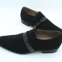 Crafted Leather Handmade Genuine Black Suede Leather Loafers Classic Moccasin Formal Dress Shoes - Thumbnail 4