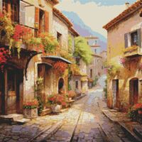 Quaint Village Street Cross Stitch Pattern - Thumbnail 1