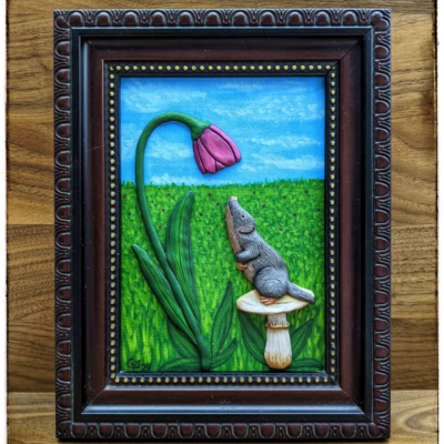 Shrew tulip mushroom sculpture with painting multimedia framed wall art 