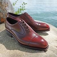 Brown Calf Leather Handmade Formal Shoes Men's Wedding Edition Shoes - Thumbnail 1