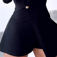 V-Neck Black Casual Long Sleeved Jumpsuit - Thumbnail 2