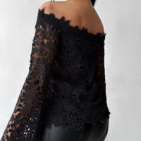 Solid Color Women'S High Waisted Long Sleeve Lace Top - Thumbnail 2