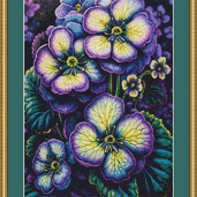 Purple pansies cross stitch pattern