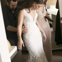 Two Pieces 2 in 1 Mermaid Wedding Dresses with Removable Long Over Skirt Train Pearls Bridal Gowns Plus Size  - Thumbnail 3