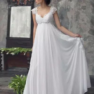 Vintage dress empire waist beach weddings dresses sweetheart scoop neck lace capped shoulder corset chiffon country wedding dress bridal gown