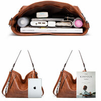 Retro Large Capacity Double Zippers Satchel Bags Tote Messenger Bag For Women Hobo Handle Handbags Crossbody Bag  - Thumbnail 5