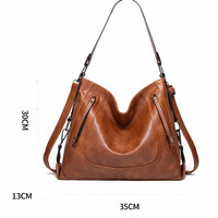 Retro Large Capacity Double Zippers Satchel Bags Tote Messenger Bag For Women Hobo Handle Handbags Crossbody Bag  - Thumbnail 6