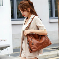 Retro Large Capacity Double Zippers Satchel Bags Tote Messenger Bag For Women Hobo Handle Handbags Crossbody Bag  - Thumbnail 7