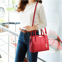 Simple Soft PU Leather Handle Handbags Satchel Bags Tote Messenger Bag For Mom Shopping Shoulder Bags Crossbody Bag  - Thumbnail 6