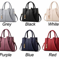 Simple Soft PU Leather Handle Handbags Satchel Bags Tote Messenger Bag For Mom Shopping Shoulder Bags Crossbody Bag  - Thumbnail 9