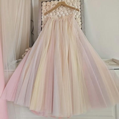 Women girl rainbow color long tulle skirt holiday outfit rainbow tutu tulle maxi skirt custom plus size