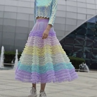Women Girl Rainbow Layered Tulle Skirt Rainbow Tutu Tulle Maxi Skirt Custom Plus Size Holiday Outfit - Thumbnail 1