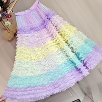 Women Girl Rainbow Layered Tulle Skirt Rainbow Tutu Tulle Maxi Skirt Custom Plus Size Holiday Outfit - Thumbnail 2