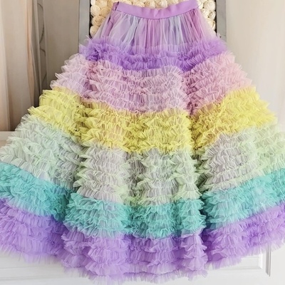 Women girl rainbow layered tulle skirt rainbow tutu tulle maxi skirt custom plus size holiday outfit