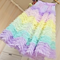 Women Girl Rainbow Layered Tulle Skirt Rainbow Tutu Tulle Maxi Skirt Custom Plus Size Holiday Outfit - Thumbnail 10