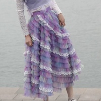 Women Purple Layered Tulle Skirt Rainbow Tutu Tulle Maxi Skirt Custom Plus Size Holiday Outfit - Thumbnail 2
