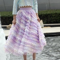 Women Purple Layered Tulle Skirt Rainbow Tutu Tulle Maxi Skirt Custom Plus Size Holiday Outfit - Thumbnail 3