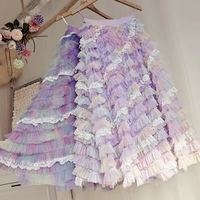 Women Purple Layered Tulle Skirt Rainbow Tutu Tulle Maxi Skirt Custom Plus Size Holiday Outfit - Thumbnail 4