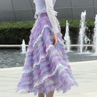Women Purple Layered Tulle Skirt Rainbow Tutu Tulle Maxi Skirt Custom Plus Size Holiday Outfit - Thumbnail 5