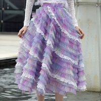 Light Purple Layered Tulle Skirt Rainbow Tutu Tulle Maxi Skirt Custom Plus Size Holiday Outfit - Thumbnail 5