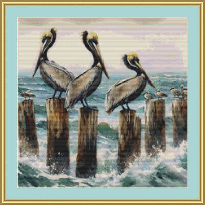 Pelicans and seagulls cross stitch pattern