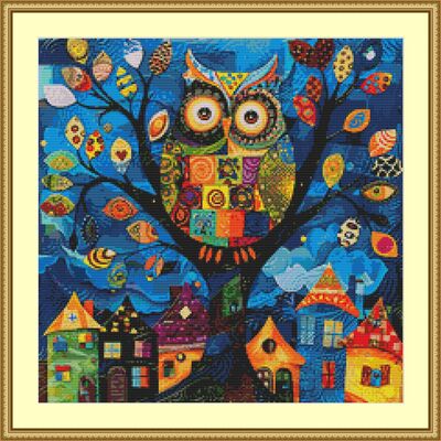 Owl in a tree cross stitch pattern