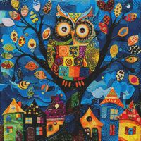 Owl In A Tree Cross Stitch Pattern - Thumbnail 1