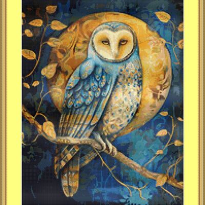 Owl and the moon cross stitch pattern