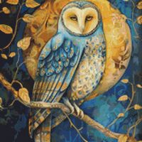 Owl And The Moon Cross Stitch Pattern - Thumbnail 1