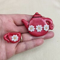 Teapot and teacup magnets polymer clay sculpture  - Thumbnail 1