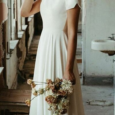 Simple a line cap sleeve wedding dress mermaid bridal dresses 