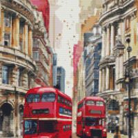 London Buses Cross Stitch Pattern - Thumbnail 1