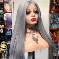 Silver Grey Lace Frontal Synthetic Wig - Thumbnail 1