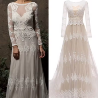 Scoop Neck Backless Beach Lace Sweep Train Boho Full Sleeve Bride Gown Wedding Dress Bride Dress,1758 - Thumbnail 2